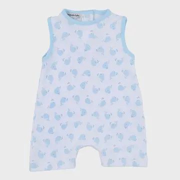 Sweet Whales Blue Printed Sleeveless Short Playsuit, Color: Blue, Size: 12M