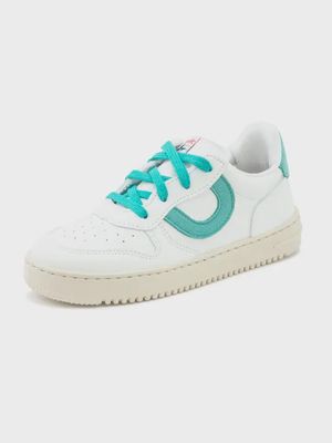 White/Aqua Leather Sneaker