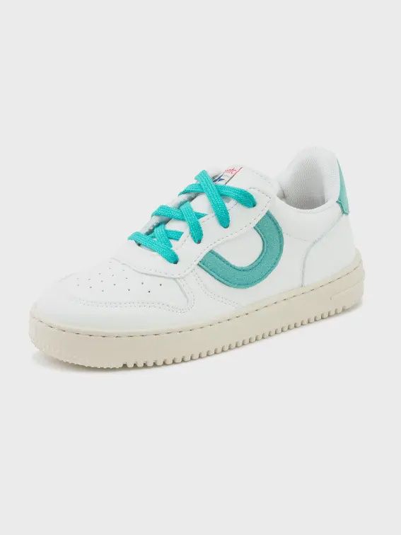White/Aqua Leather Sneaker, Size: EU 31/US 13