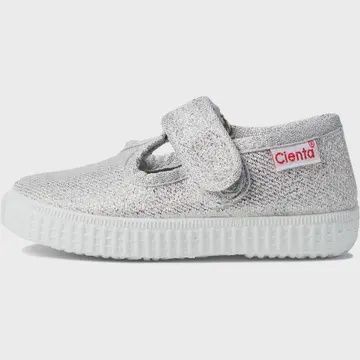 Velcro T-Strap - Silver Sparkle