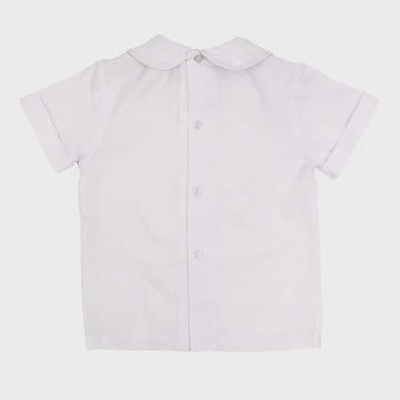 Button Back Boys Short Sleeve Piped Shirt - White