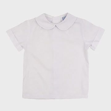 Button Back Boys Short Sleeve Piped Shirt - White, Size: 18M