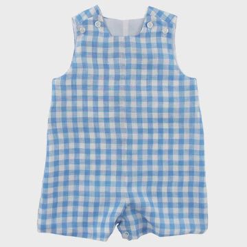 Sky Linen Gingham- John John w/ Tab, Size: 12M