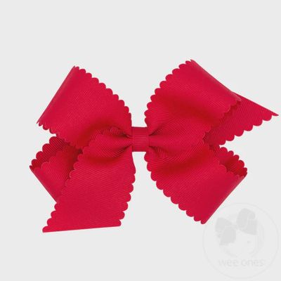 Medium Grosgrain Hair Bow with Scalloped Edge - RED
