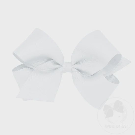 Medium Classic Grosgrain Hair Bow (Plain Wrap) - WHT