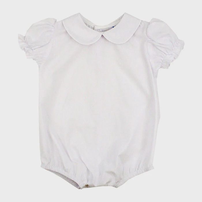Button Back Girls Short Sleeve Piped Onesie - White, Size: 3M