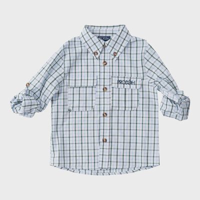 Founders Fishing Shirt - Posy Green Powder Blue Windowpane