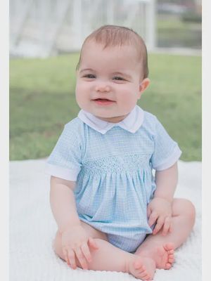 Bows &amp; Flowers Smocked Boys Romper Pima Cotton