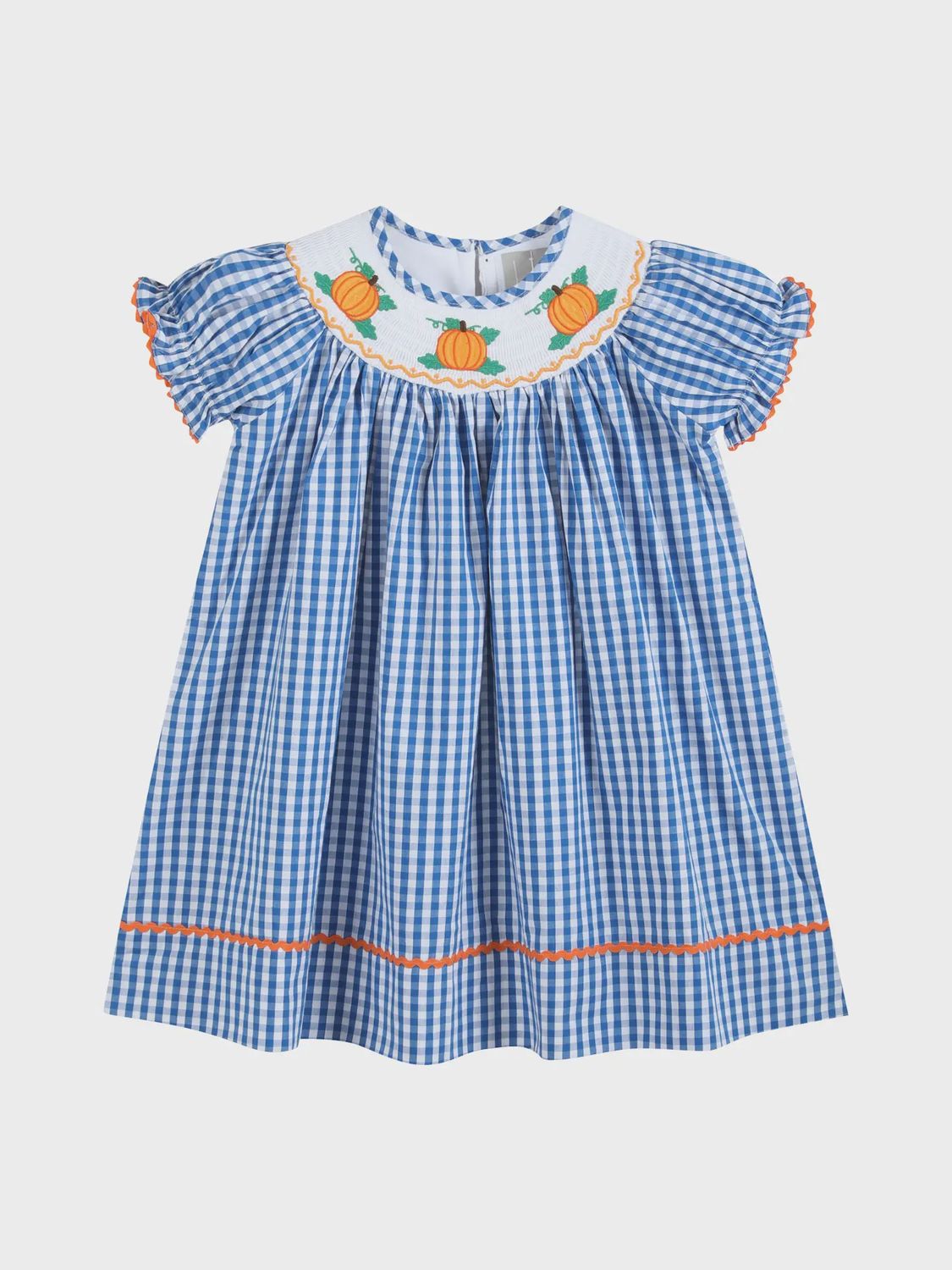 Royal Blue Gingham Pumpkin Smocked Bishop Dress, Size: 6-12M,