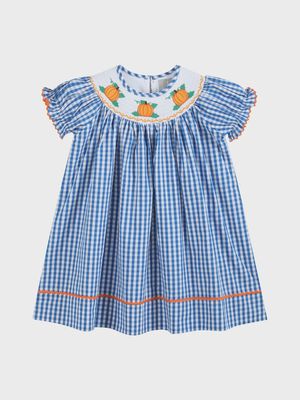 Royal Blue Gingham Pumpkin Smocked Bishop Dress