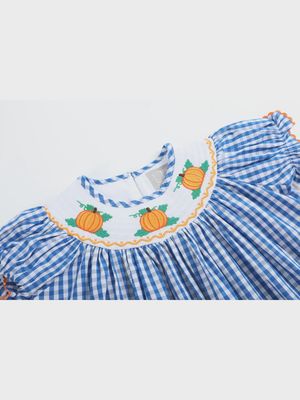 Royal Blue Gingham Pumpkin Smocked Bishop Dress
