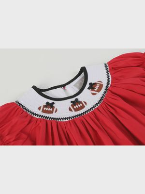 Red &amp; Black Football Smocked Bishop Dress