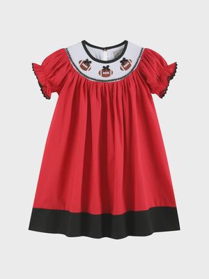 Red &amp; Black Football Smocked Bishop Dress