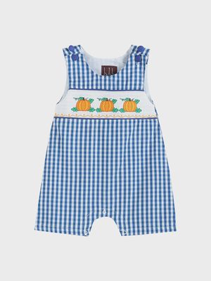 Royal Blue Gingham Pumpkin Smocked Shortalls