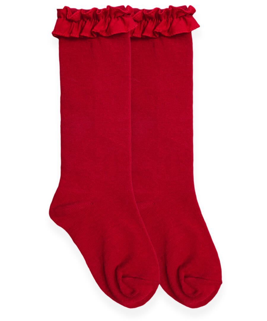 Ruffle Knee High Socks - Red, Size: Toddler