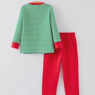 Christmas Santa Applique Striped Boys Outfit Set