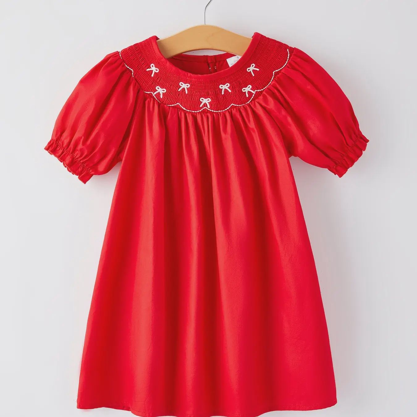 Girls Bow Smocking Embroidered Red Dress, Size: 2