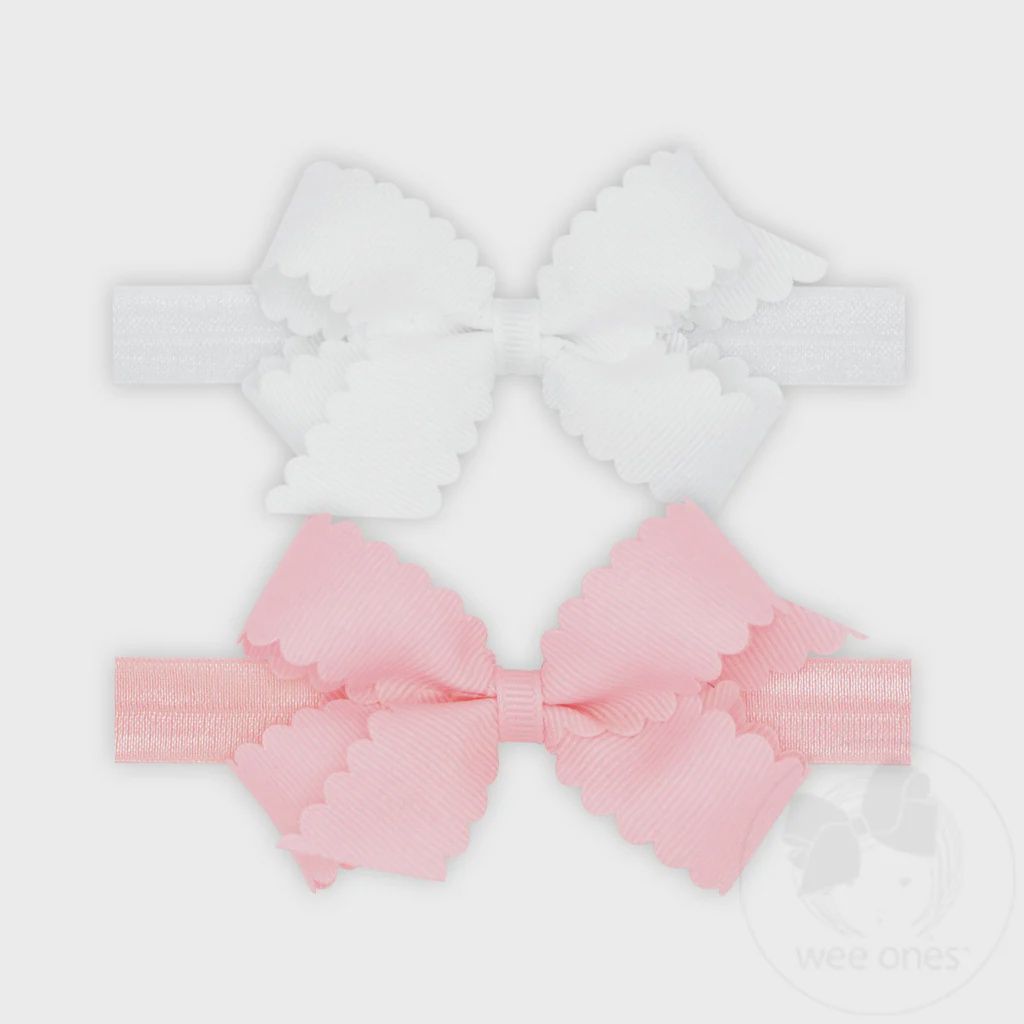 Two Mini Scallop Bows W/ Bands - WHT/LPK