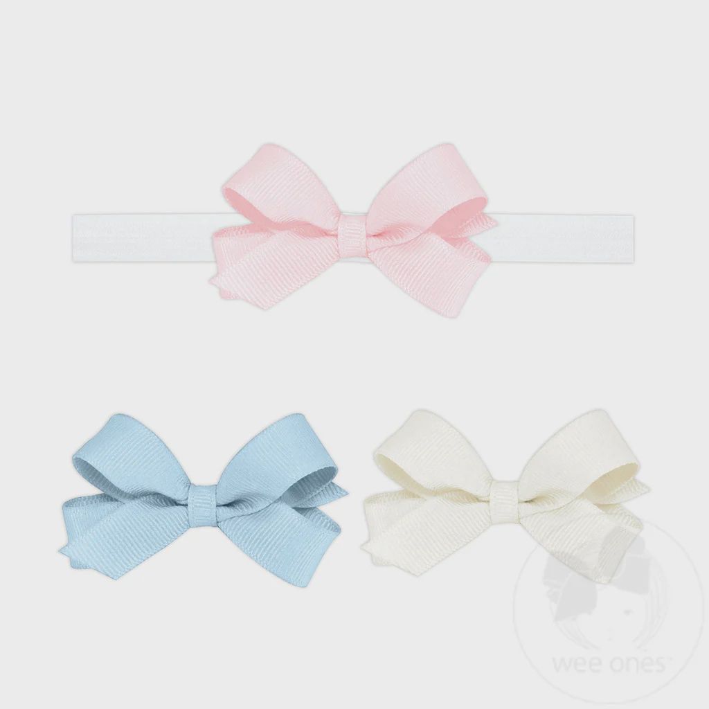 3-Pack Wee Bows w/ Add-A-Bow Band- MIB,WHT,PNK
