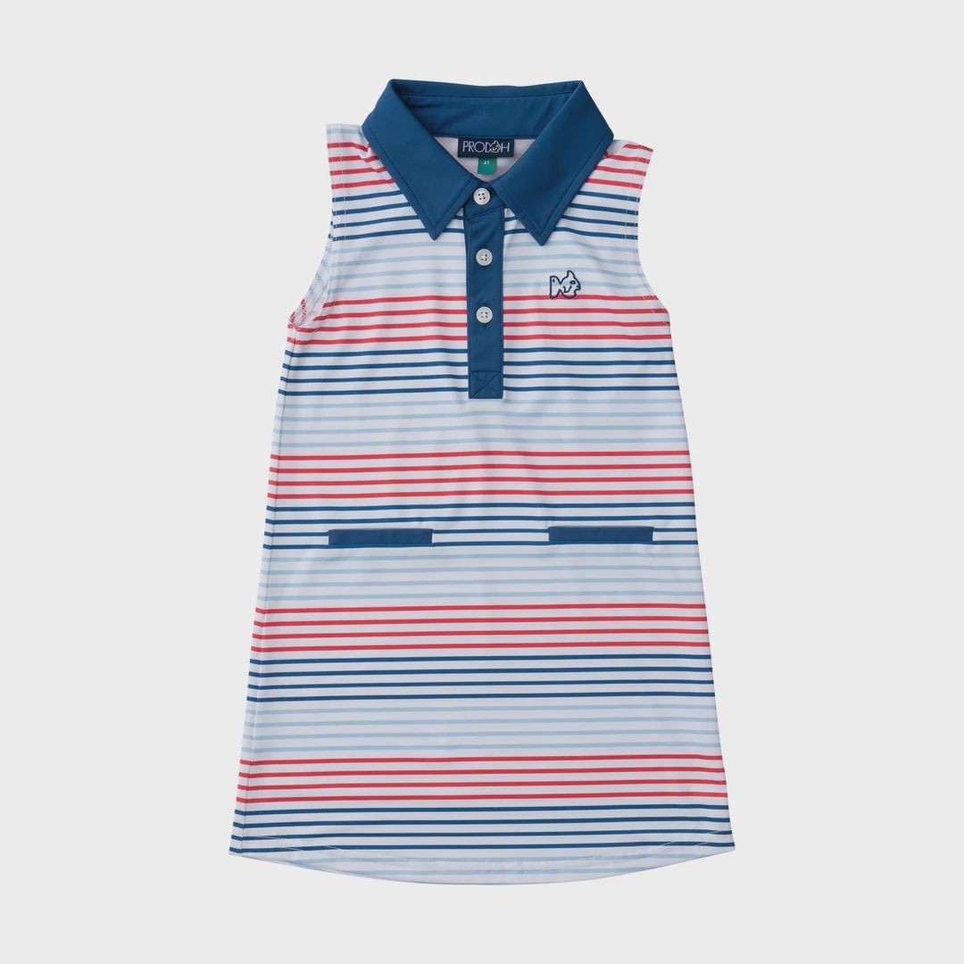 Sleeveless Perf Polo Dress - Americana Stripe, Size: 2T
