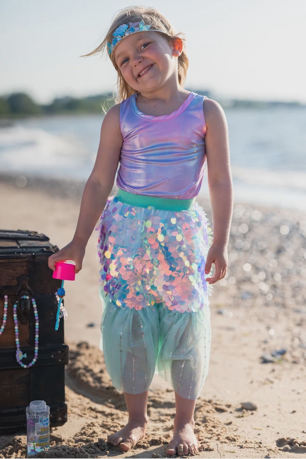Bling Mermaid Skirt and Hairclip Set, Size: 4-6