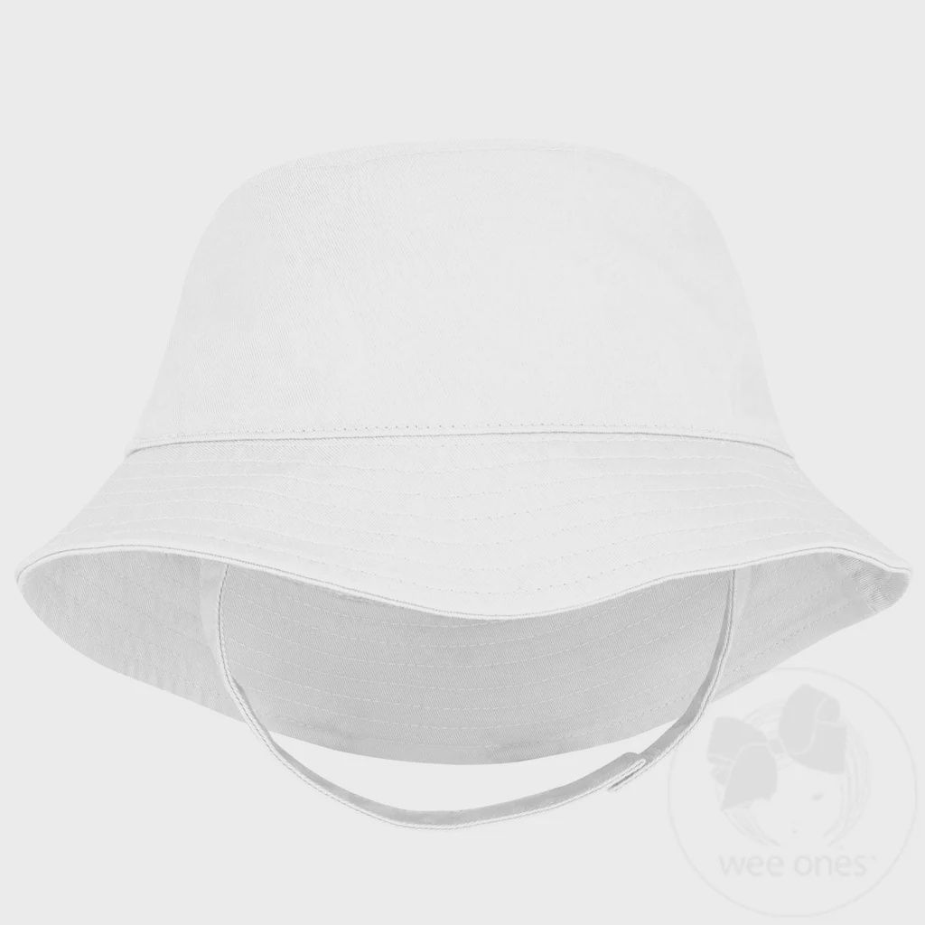 Cotton Twill Bucket Hat with Straps in White, Size: 0-6M