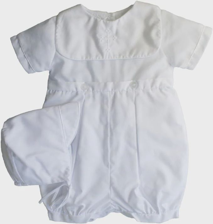 Embroidered Cross Christening Romper, Size: 3M