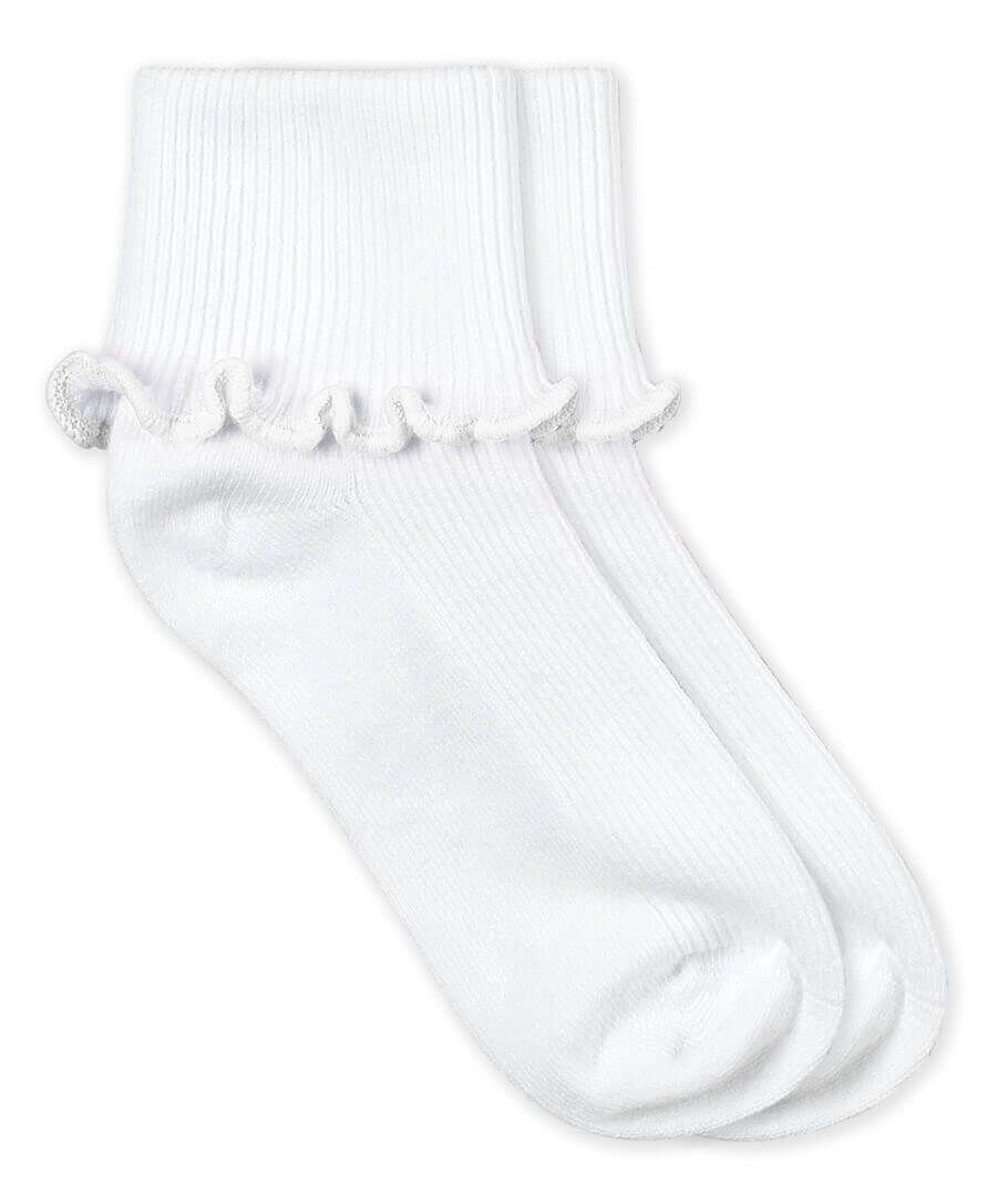 Ripple Edge Turn Cuff Socks - White, Size: Infant
