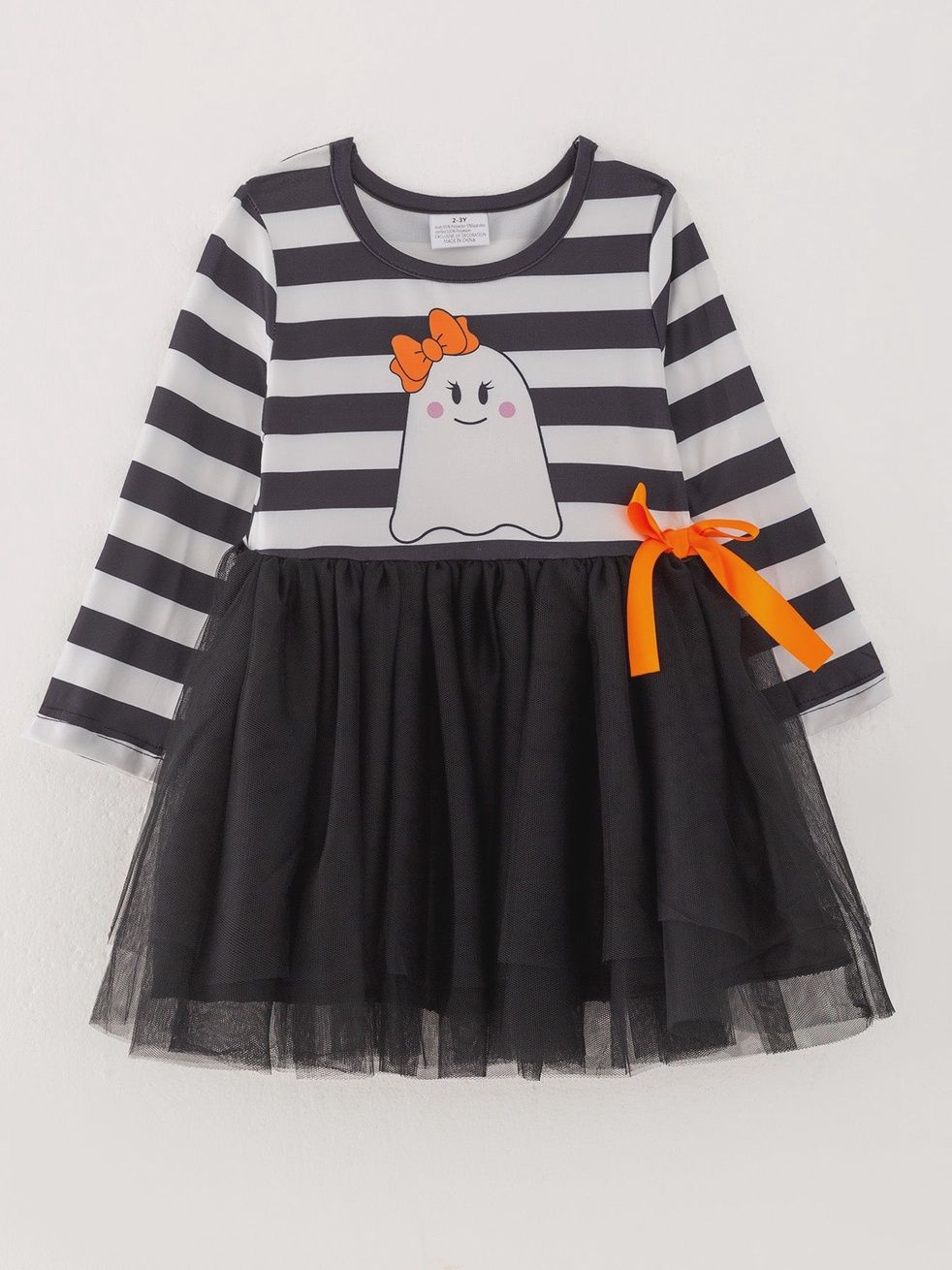 Ghouls Tutu Skirt Long Sleeve Stripe Dress, Size: 2-3