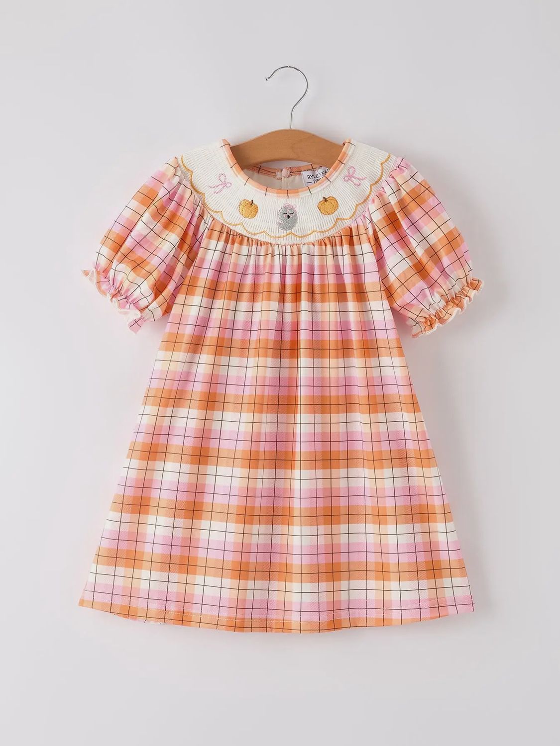 Plaid Pumpkin Bow Ghost Smock Dress, Size: 2