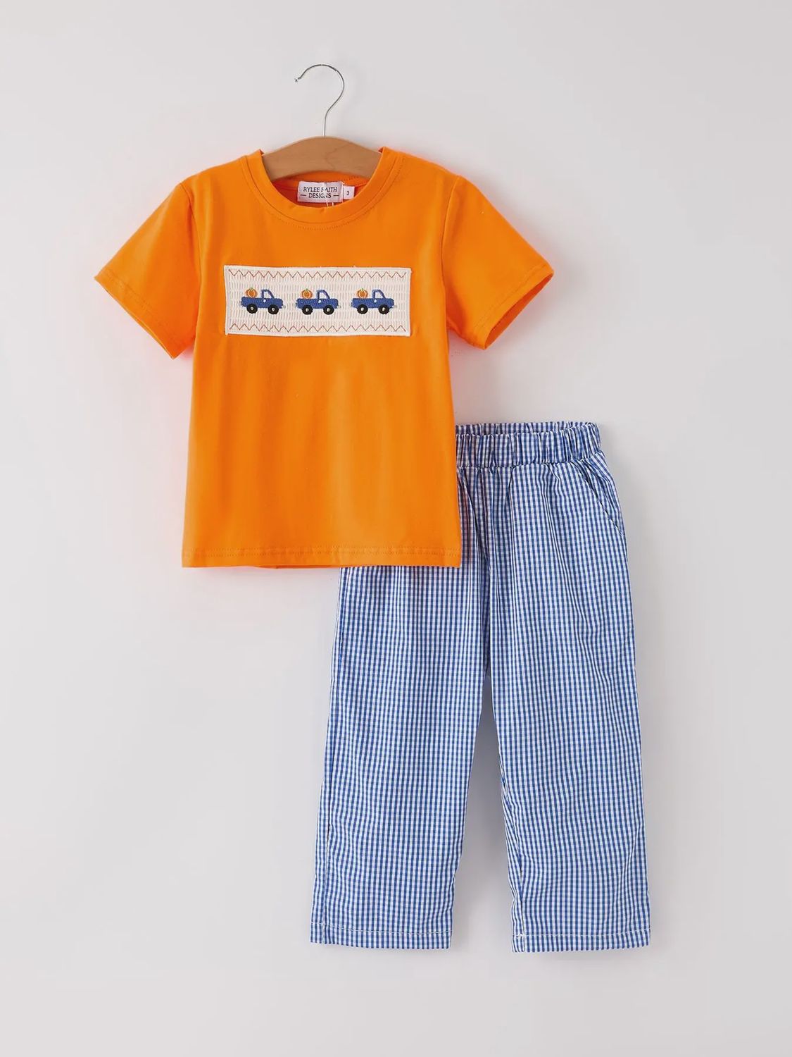 Thanksgiving &amp; Halloween Truck Smock Embroidery Boy Set, Size: 2