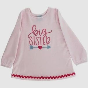 Big Sister Shirt - Pink Stripes - Rick Rack Trim, Size: 2t