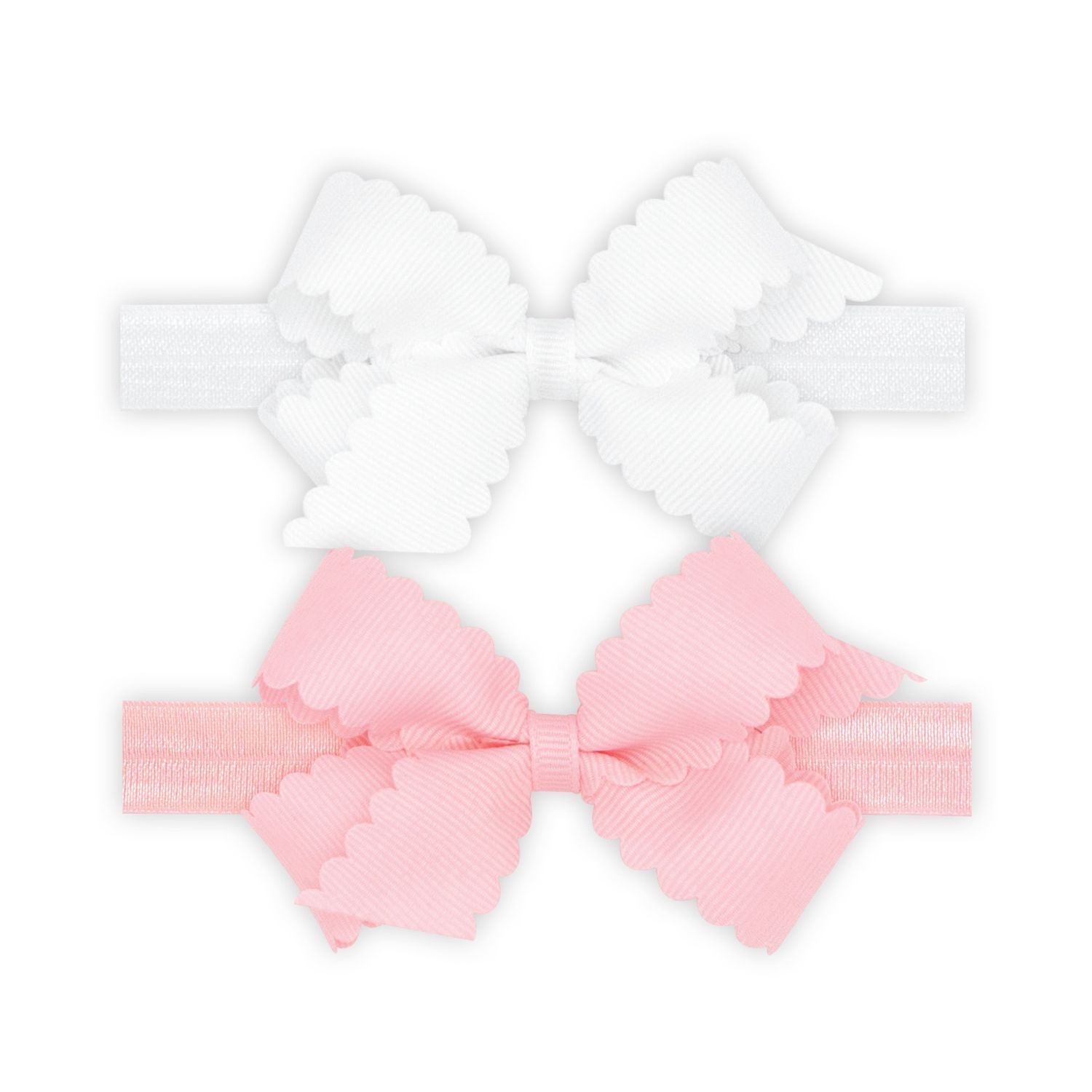 Two Mini Scallop Bows With Bands - WHT/LPK