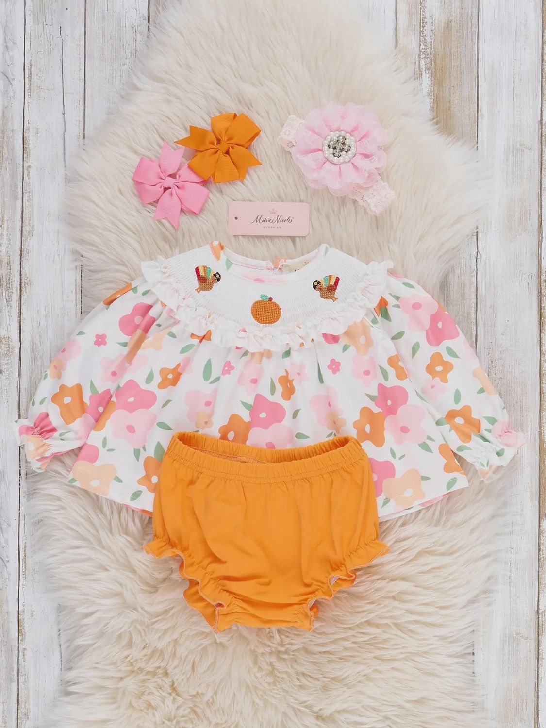 Time For Turkey Smocked Bloomers Outfit, Size: 3-6M