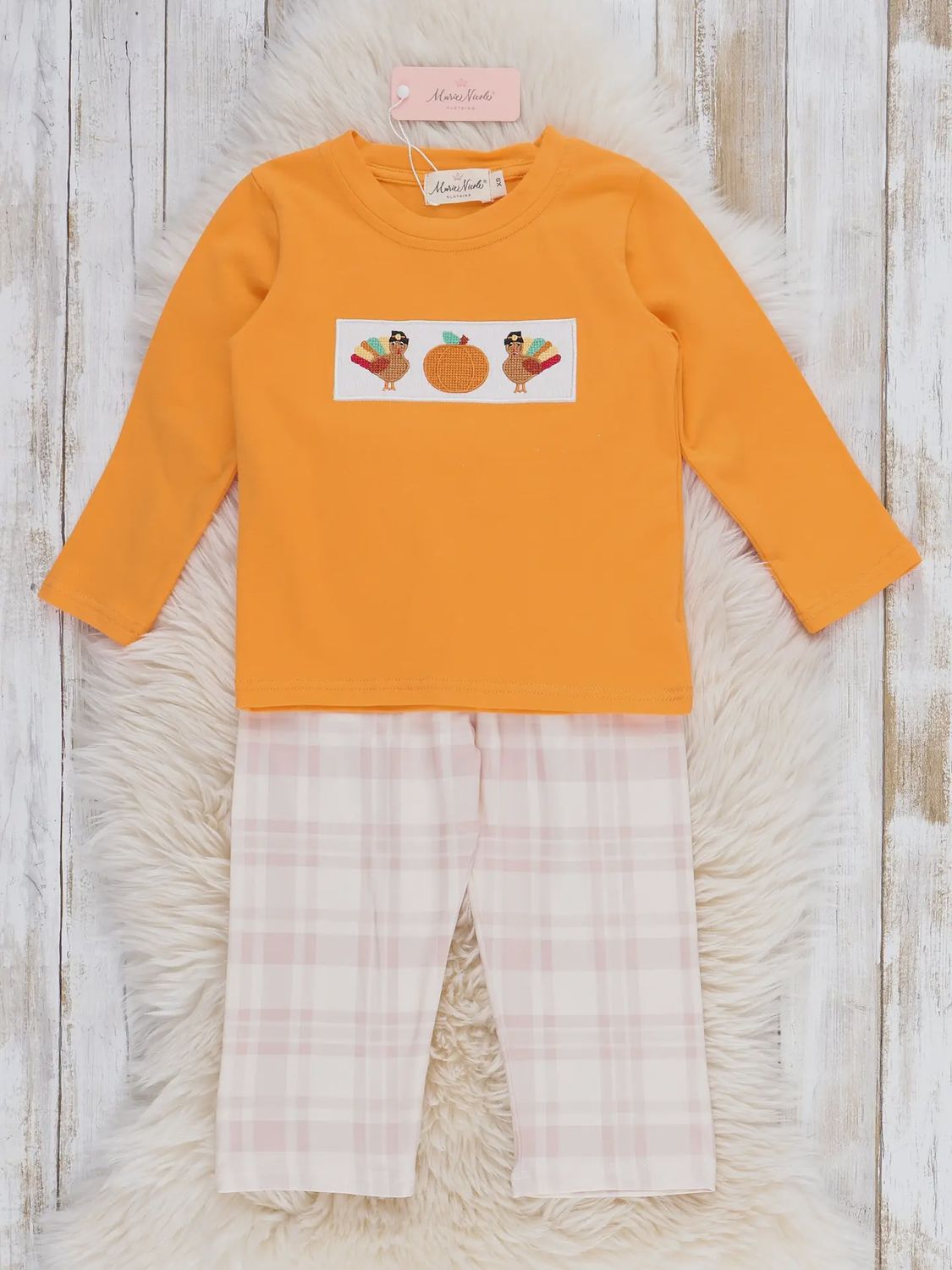 Time For Turkey Smocked Plaid Outfit, Size: XS (18-24M)
