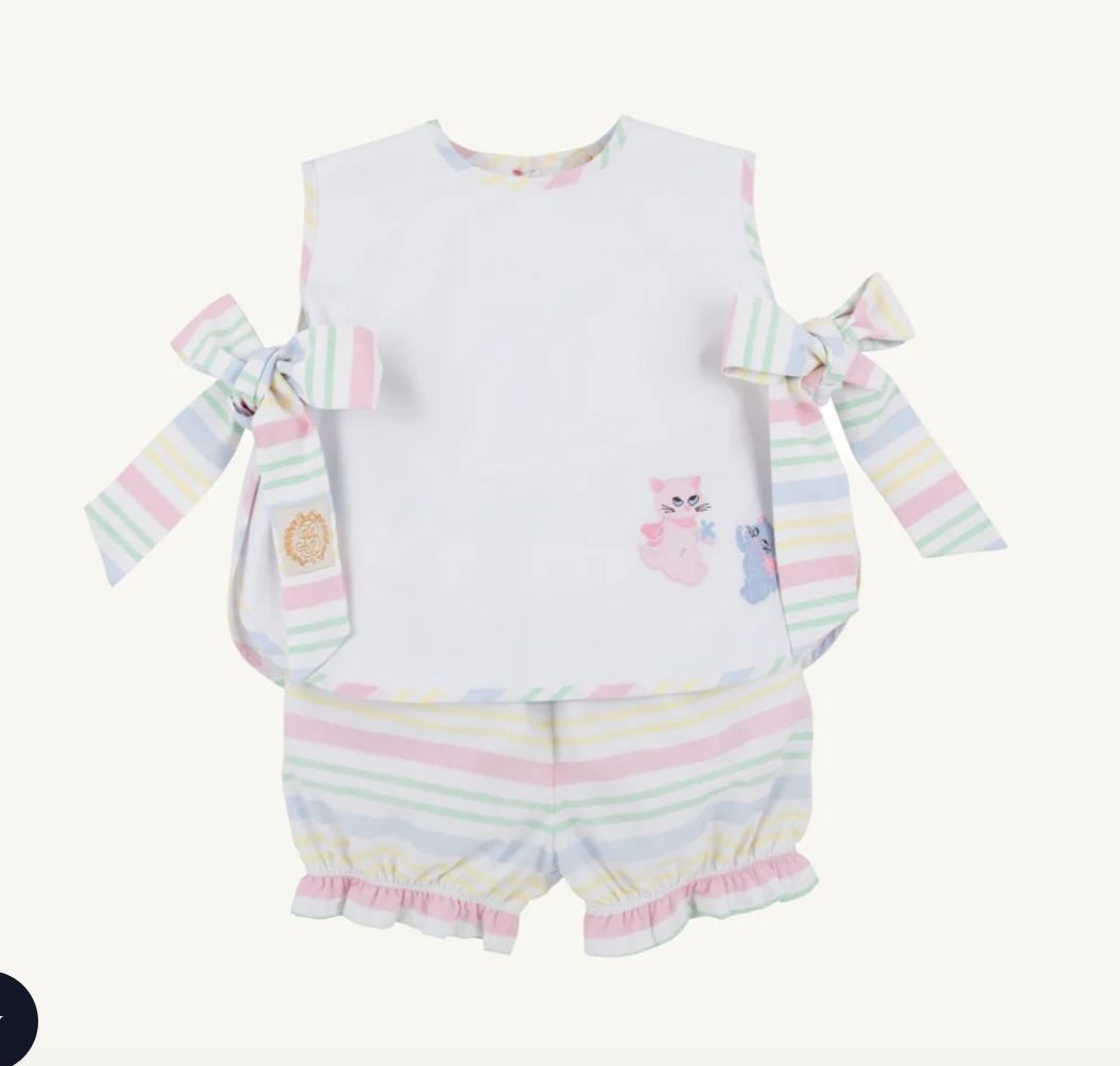 Talbott Tie Side Broadcloth | Worth Avenue White / San Antonio Stripe / Cats Regular price, Size: 6-12M