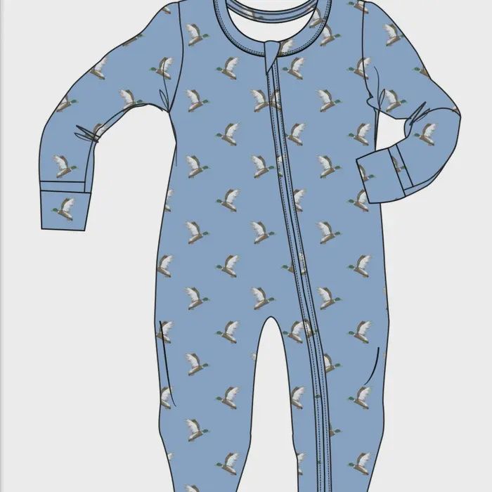 Flying Ducks Footie Romper w/ Double Zipper, Size: 3M