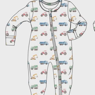 Construction Footie Romper w/ Double Zipper
