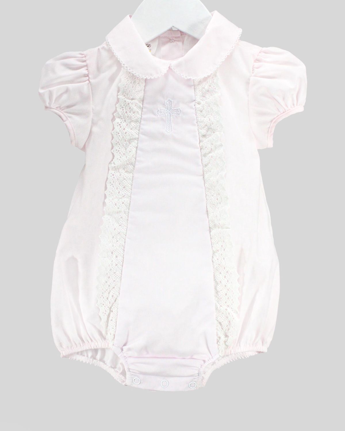 Olivia White Cross Blessing Bubble, Size: 3M