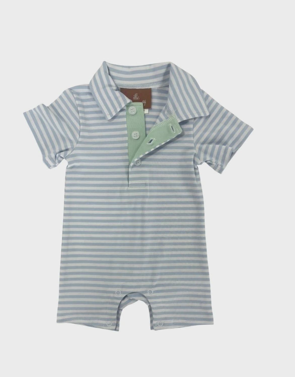 Copper Romper: Light Blue Stripe, Size: 3M