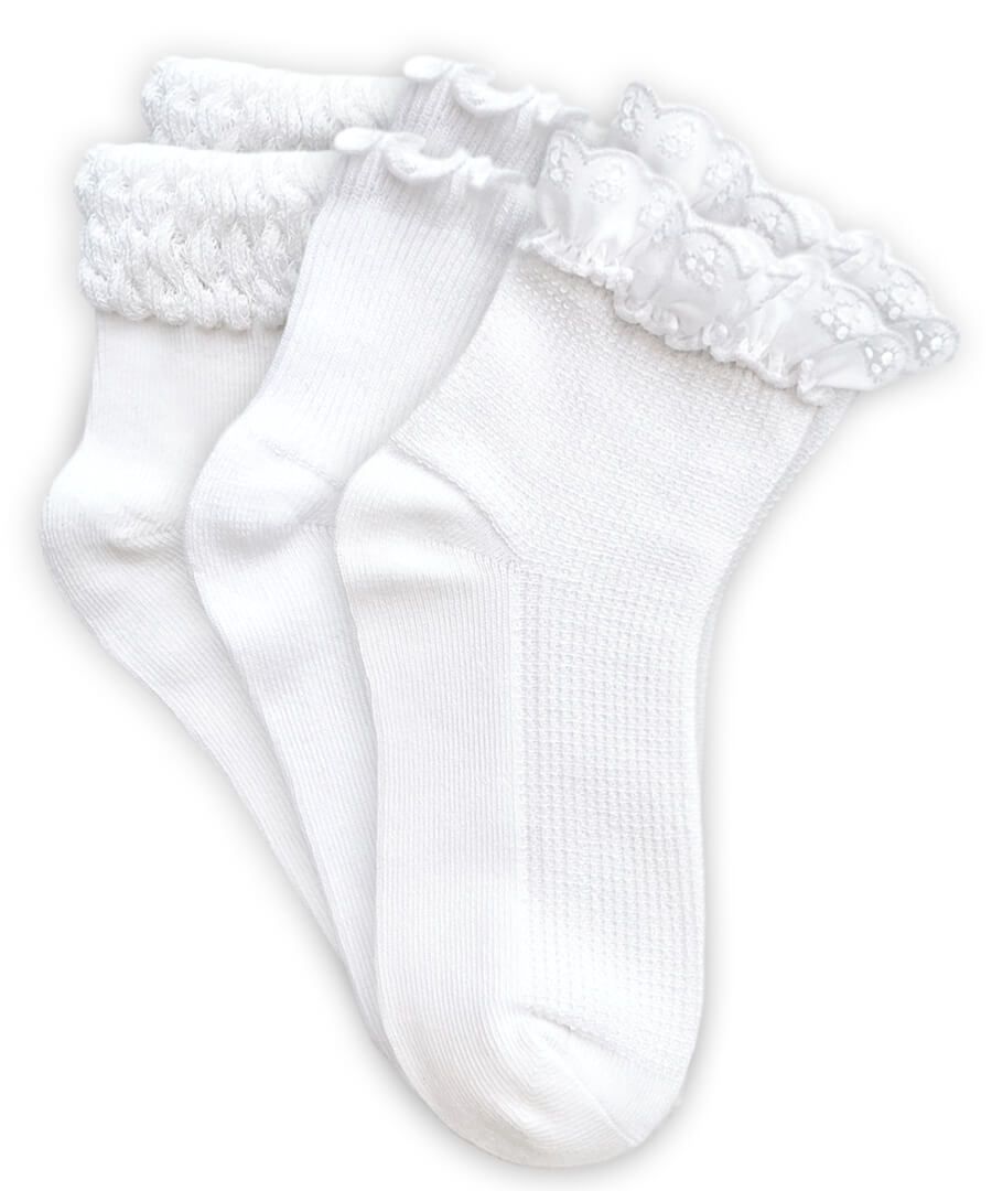 Smooth Toe Eyelet Lace/Ripple/Bubble Quarter Ankle Socks 3 Pair Pack, Size: Toddler