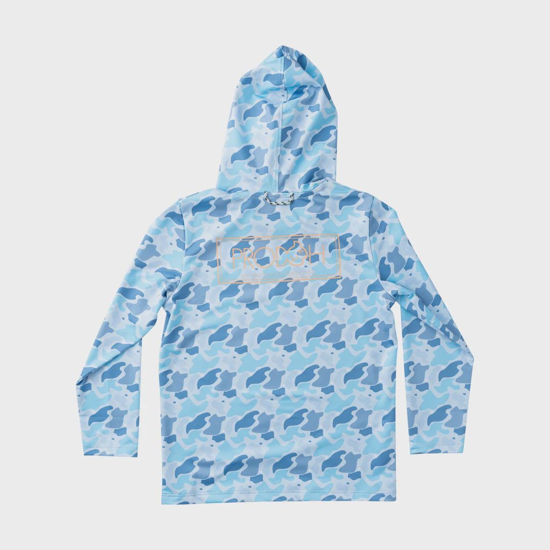 Performance Hoodie – Blue Camo Logo Print