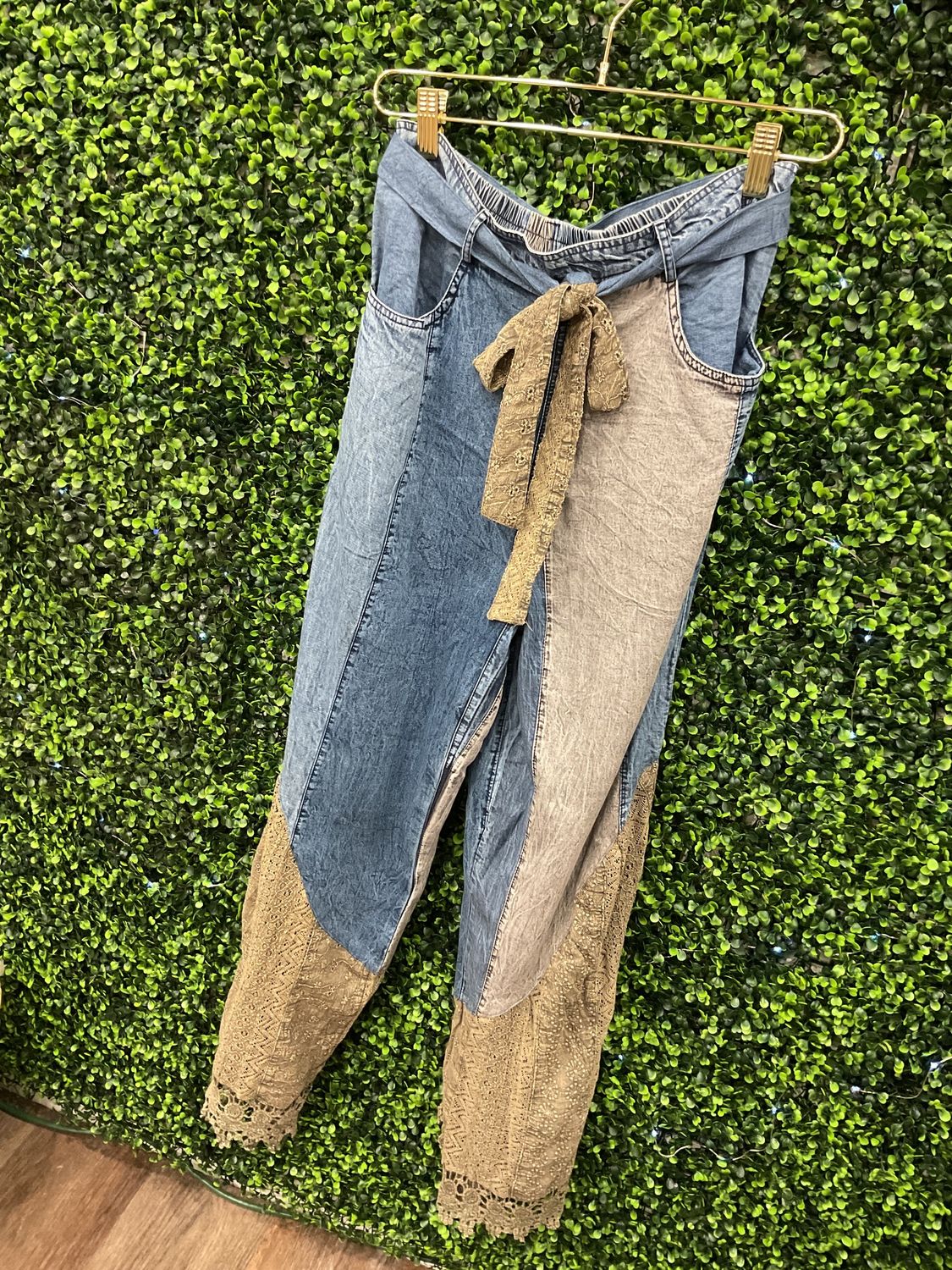 light weight denim with olive lace bottom