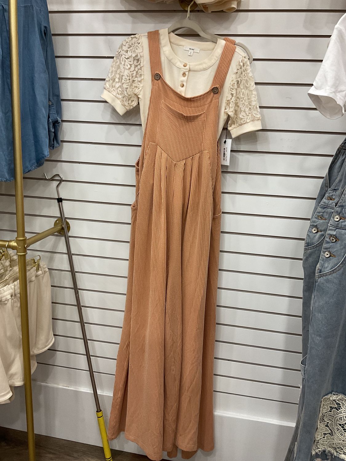 Wide Leg Overalls - Latte