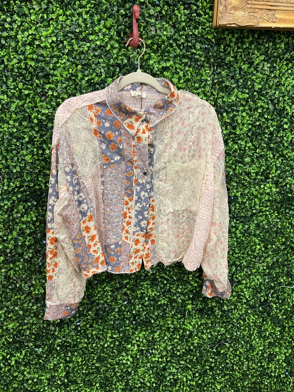 POL lavender patchwork shirt