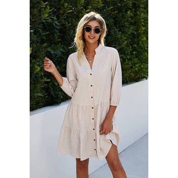Buttton Down Plain Loose Fit Dress