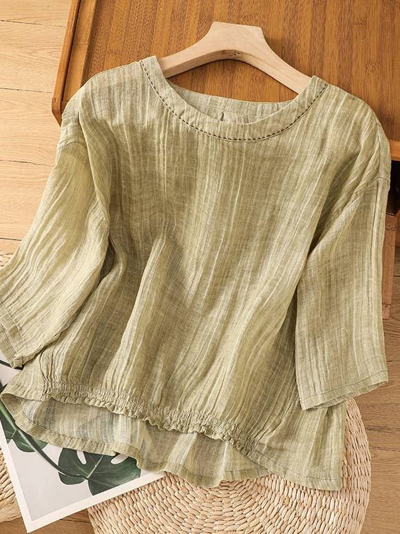 Vintage cotton linen blouse top-green