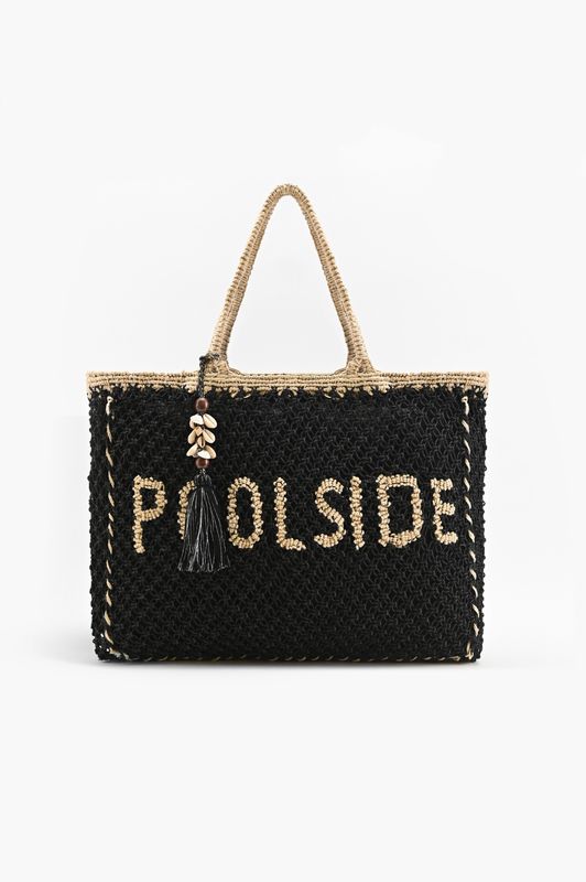 Black &#39;Poolside&#39; Jute Macrame Tote