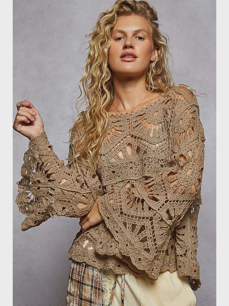 round neck Crochet cropped top
