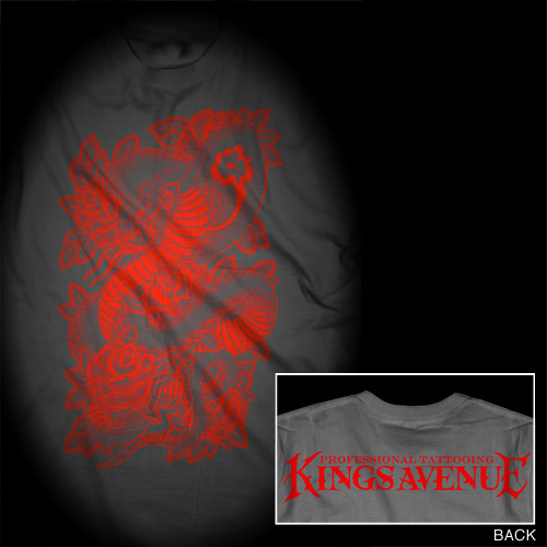 Cobra &amp; Roses T-shirt: Asphalt Gray/Red